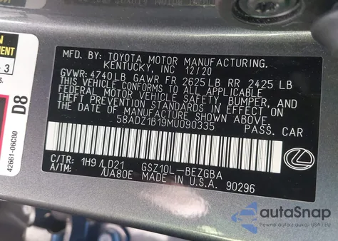 2021 Lexus Es 350 from USA, damaged, VIN 58ADZ1B19MU090335